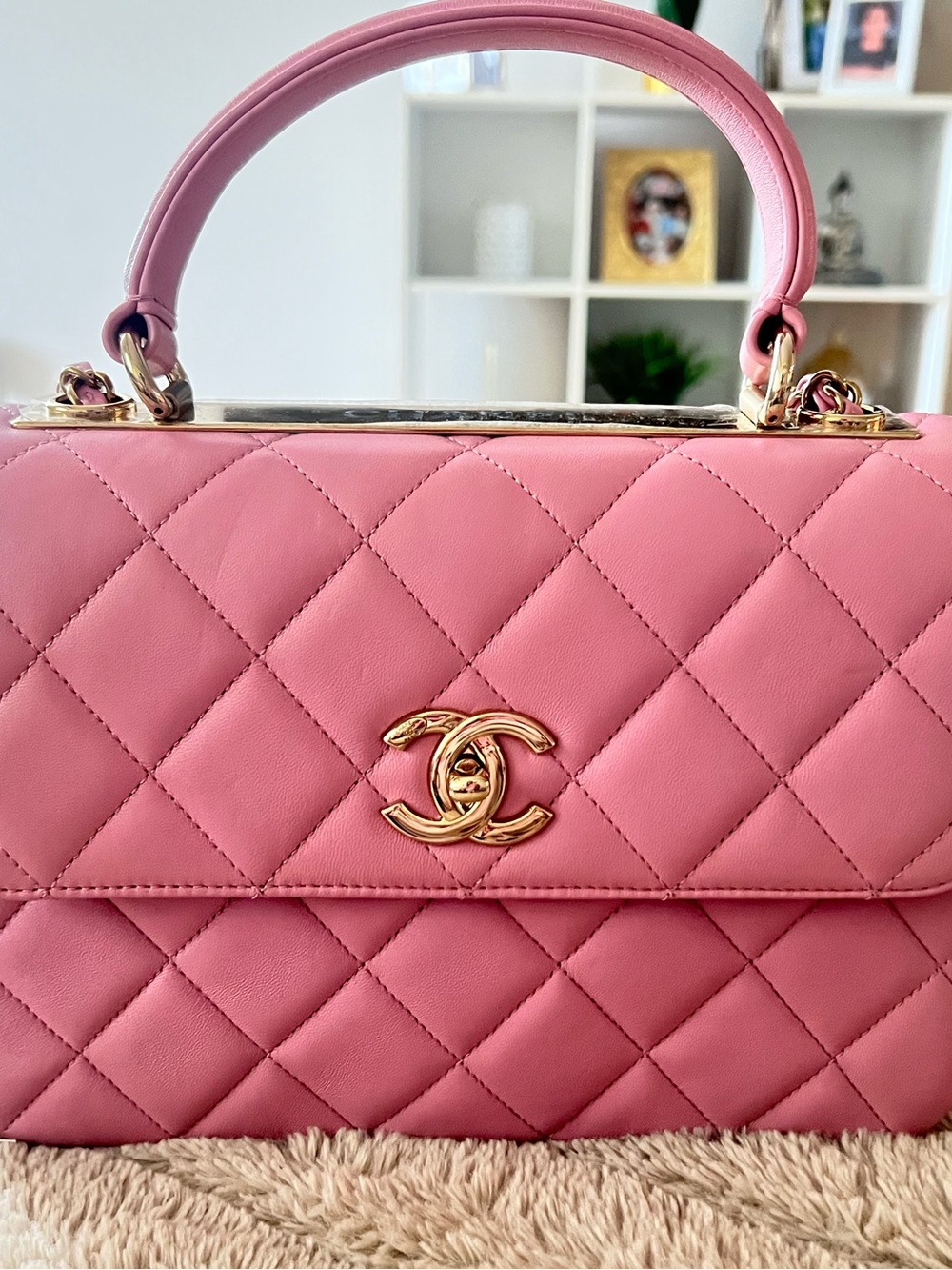 CHANEL Pink Quilted Top-Handle Satchel with Gold CC Hardware small
